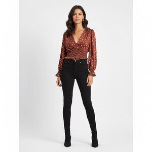 Zara Burgundy Polka Dot Cropped Blouse Nightlife Preppy Girl